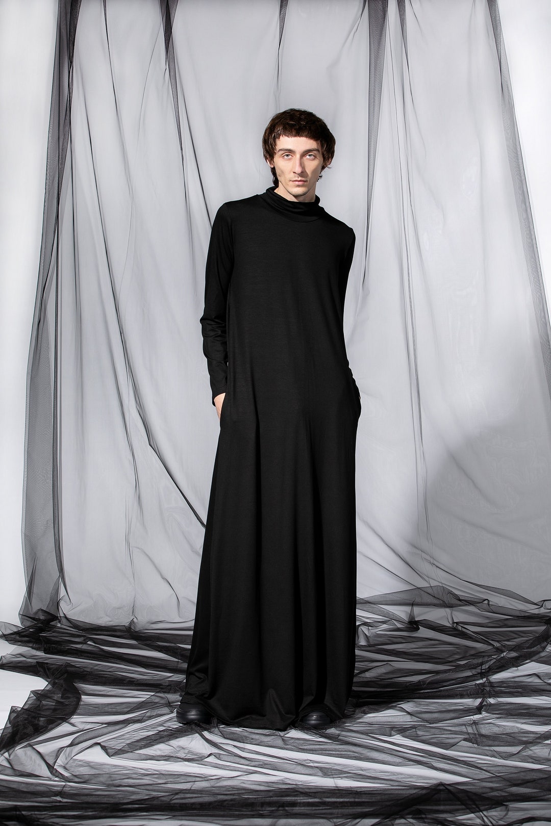 Men Robe in Black, Unisex Dress, Maxi Dress for Men, Minimalist Dress