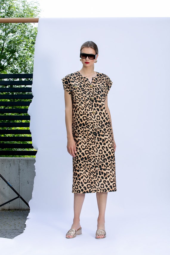 Vestido Midi de neopreno con de leopardo botones - Etsy México