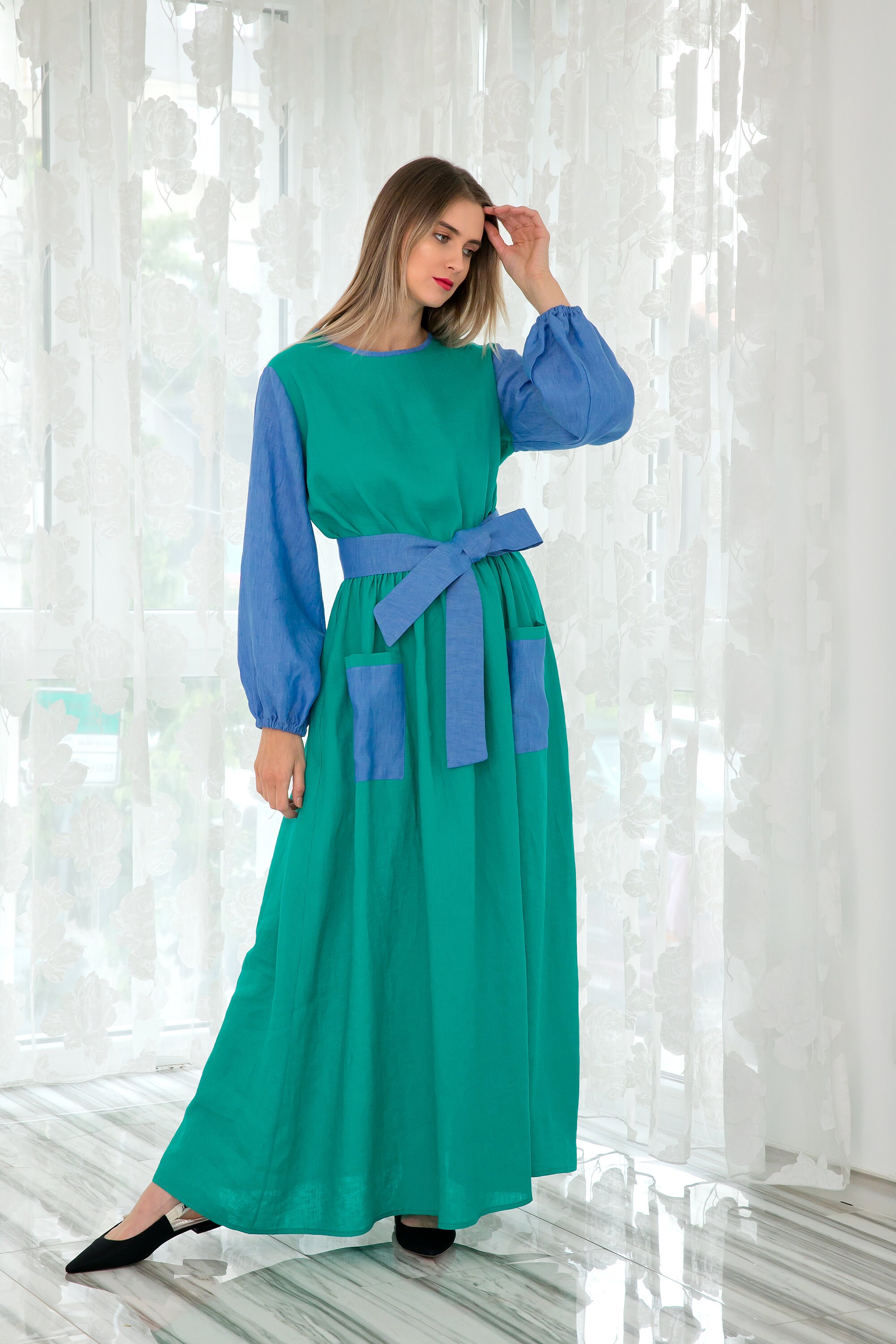 Long Blue Green Dresses - Etsy