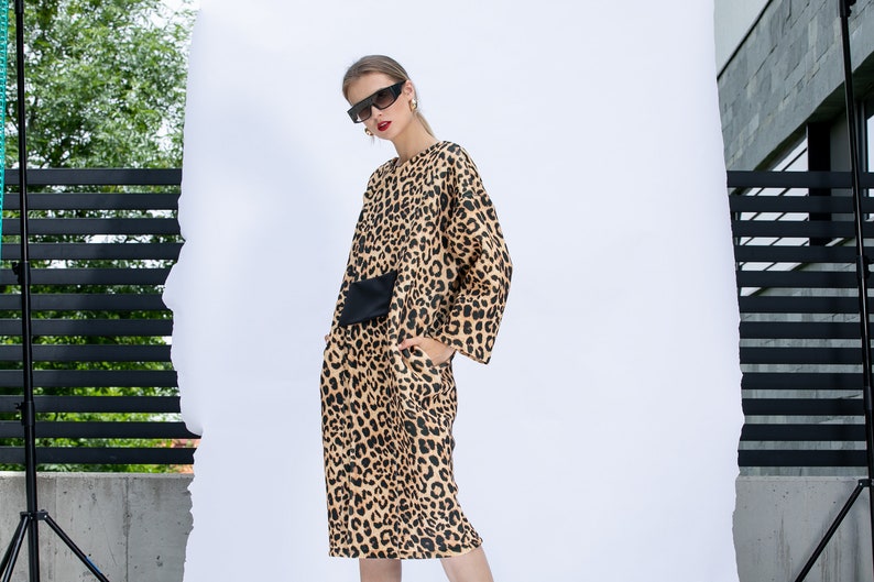 Oversized Leopard Coat, Neoprene Coat with Animal Print, Avant Garde Jacket, Neoprene Jacket, Plus Size Overcoat, Avant Garde Coat image 3