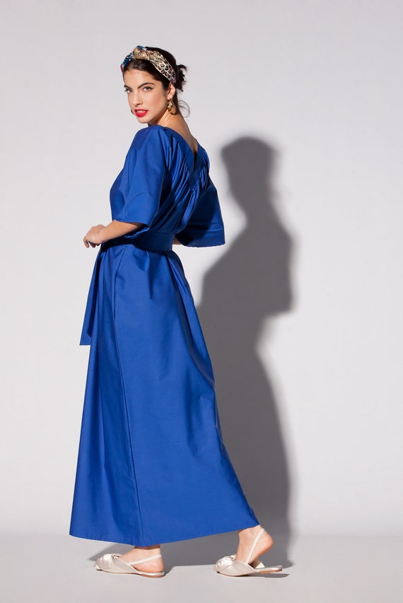Blue cotton maxi dress hotsell