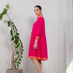 Fuchsia Linen Dress With Turtleneck, Linen Midi Dress, Plus Size Women ...