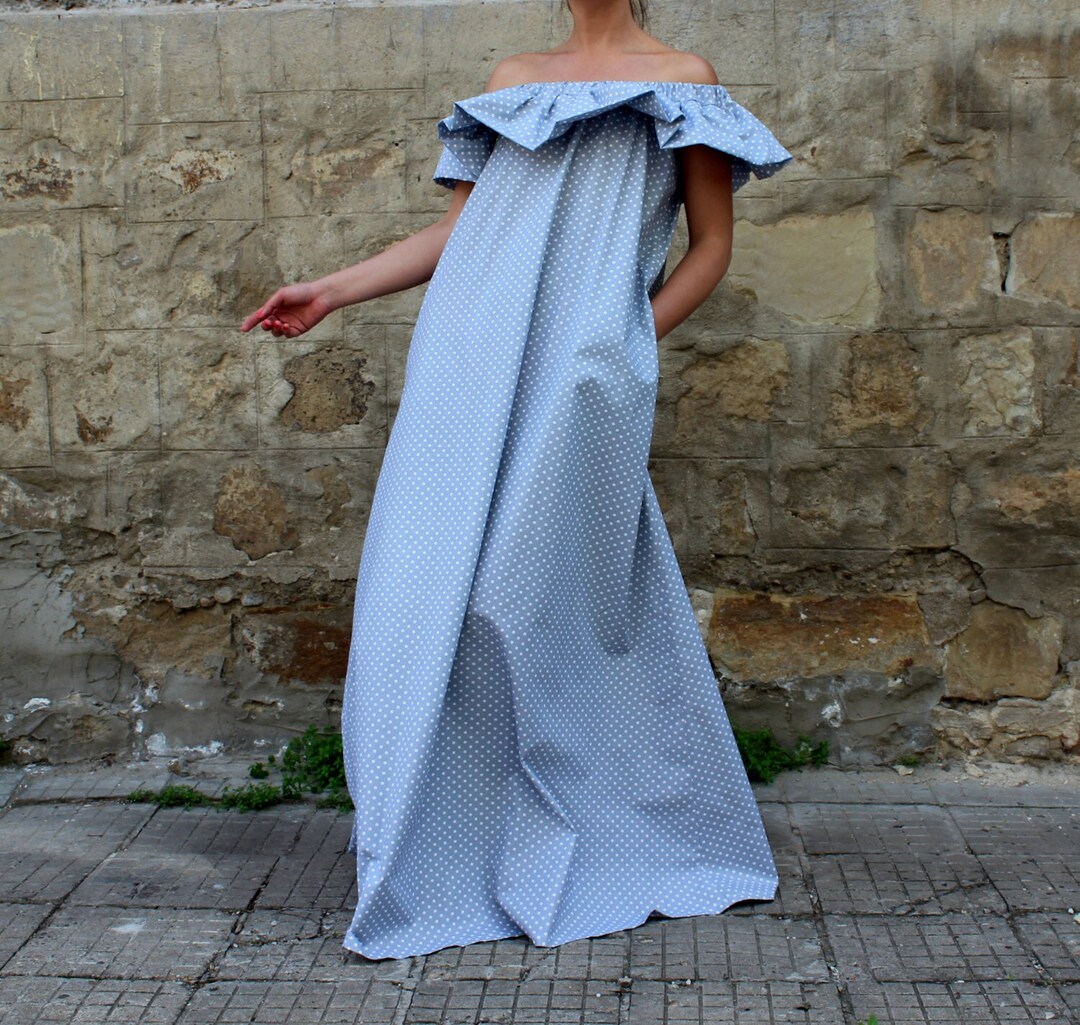 Cotton Polka Dot Maxi Dress, Summer Maxi Dress, Bohemian Dress ...