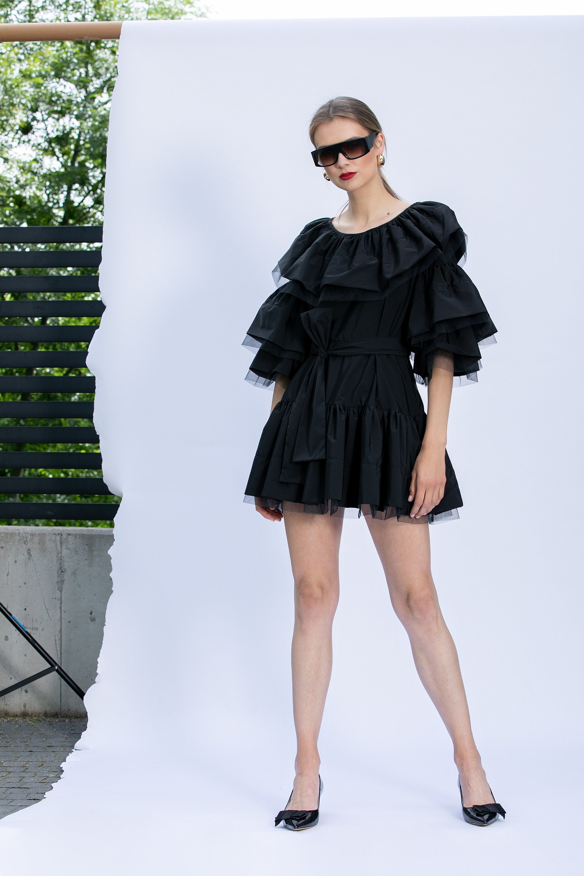 Vestido de tafetán de volante negro vestido de fiesta - Etsy México Vestido de tafetán de volante negro vestido de fiesta - Etsy México