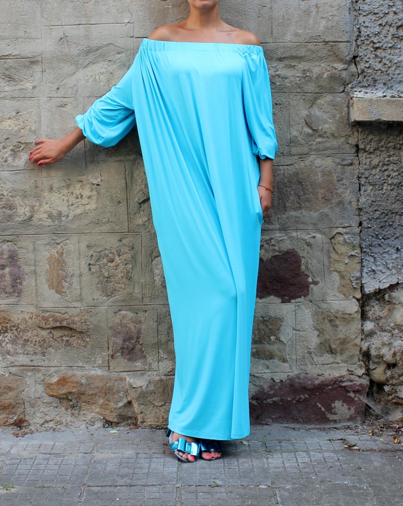 Turquoise Maxi Dress Caftan off Shoulders Dress Abaya - Etsy