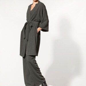 Handmade Viscose Knit Set of Wide Leg Pants and Kimono Robe, Loungewear Two Piece Set, Unisex Clothing image 7