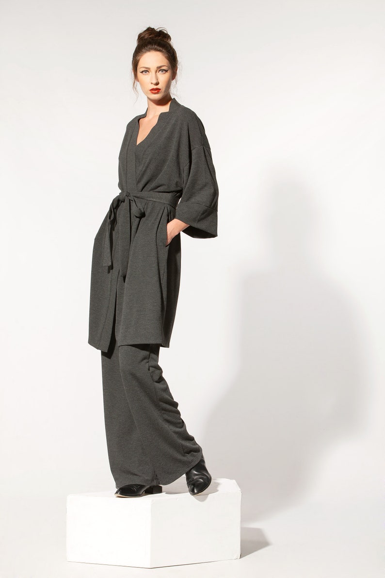 Handmade Viscose Knit Set of Wide Leg Pants and Kimono Robe, Loungewear Two Piece Set, Unisex Clothing image 7