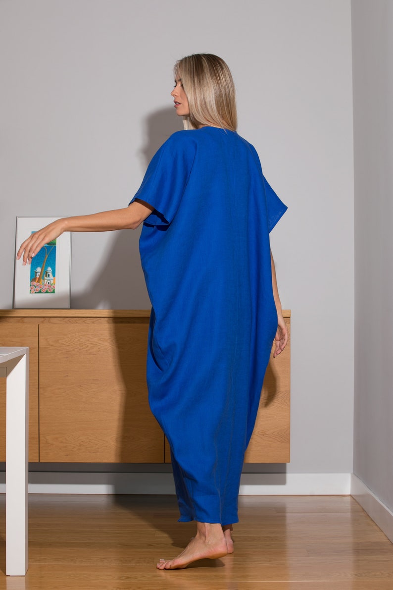 Blue Linen Kaftan Dress Beach Kaftan Abaya Dress Boho Etsy