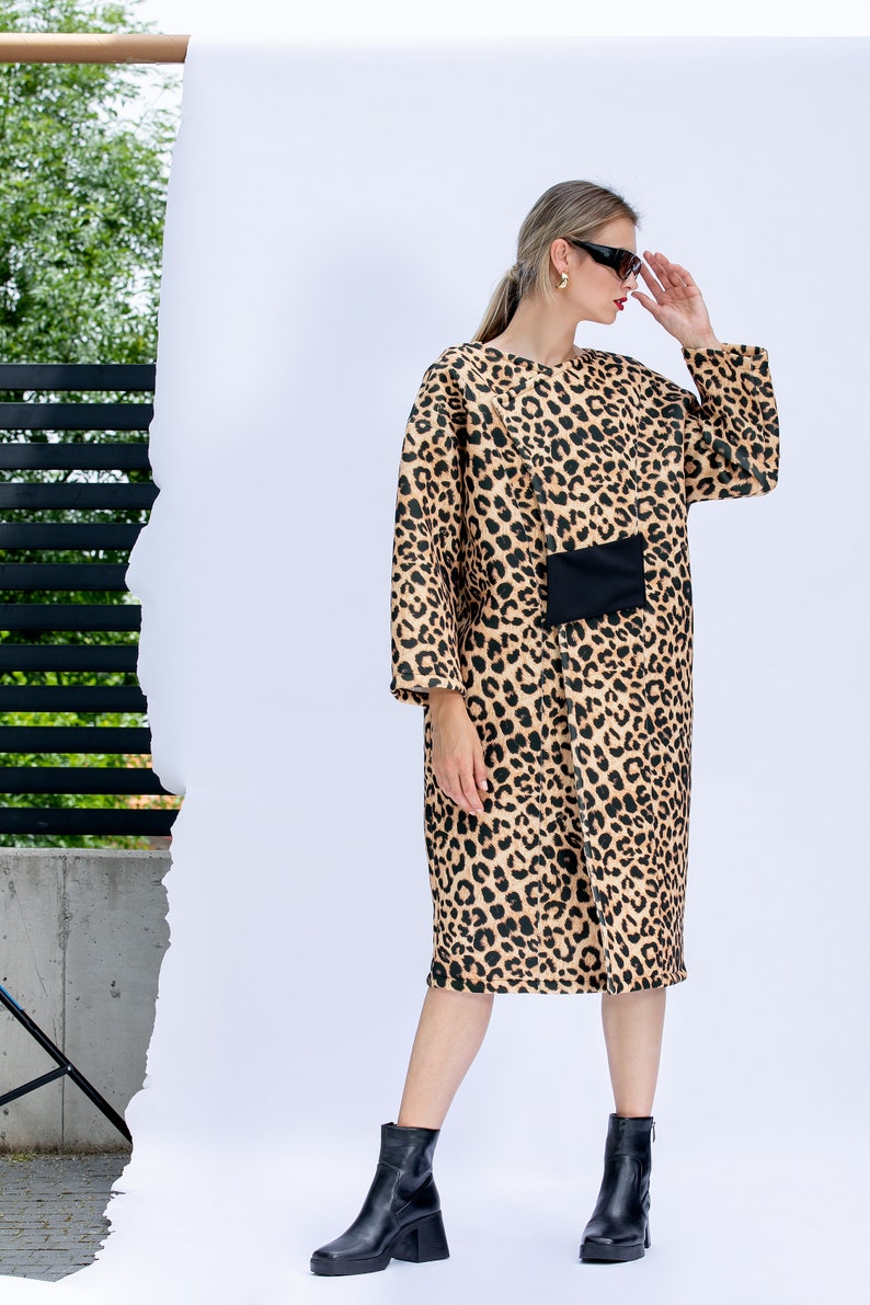 Oversized Leopard Coat, Neoprene Coat with Animal Print, Avant Garde Jacket, Neoprene Jacket, Plus Size Overcoat, Avant Garde Coat image 2