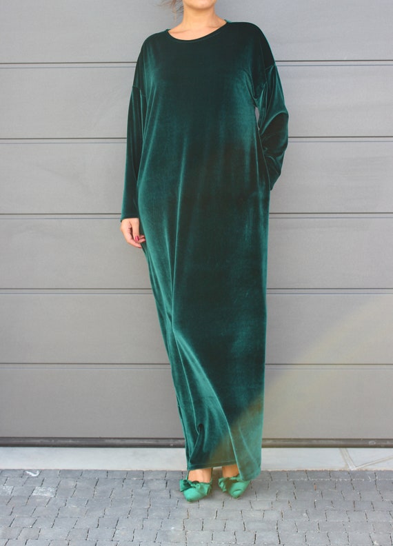 Smaragdgroene Fluwelen Jurk Plus Size Kleding Fluwelen Kaftan in Smaragdgroen Winterjurk Vrouwen Minimalistische Maxi Jurk Etsy Belgie