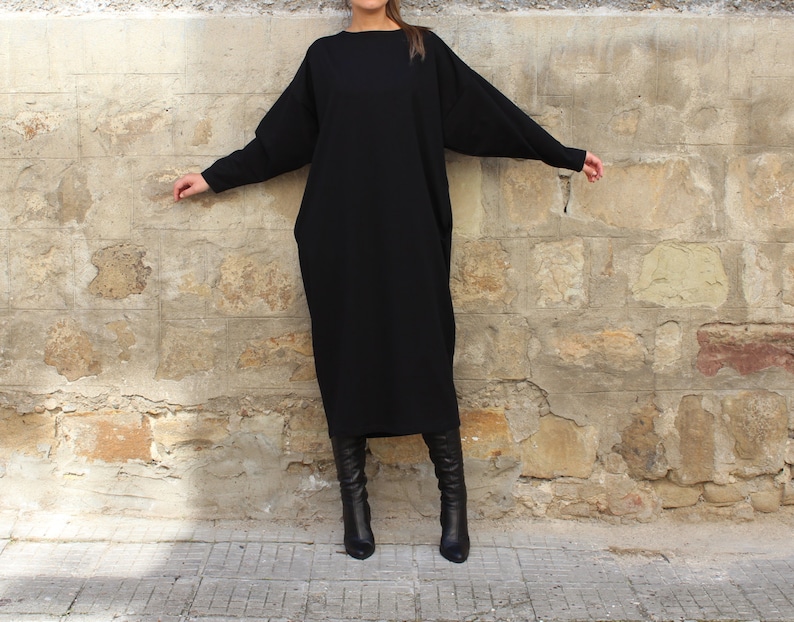 Plus Size Black Dress, Winter Maxi Dress, Plus Size Clothing, Long Sleeve Dress, Gothic Dress, Pocket Dress, Warm Dress, Plus Size Clothing image 2