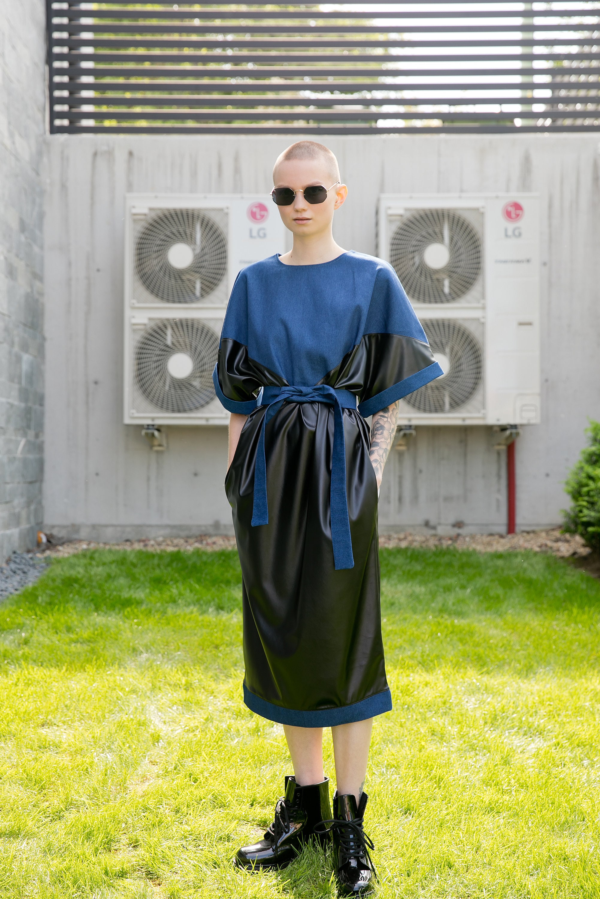 Futuristic Leather and Denim Dress Elegant Dress Plus Size | Etsy