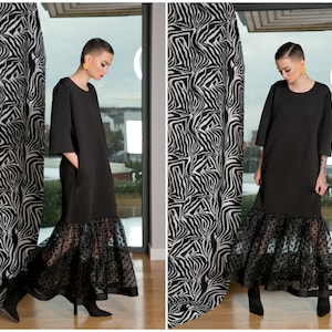 Black Long Dress, Neoprene Dress, Plus Size Clothing, Dress For Women, Gothic Dress, Evening Dress, Fall Dress, Organza Dress, Goth Style