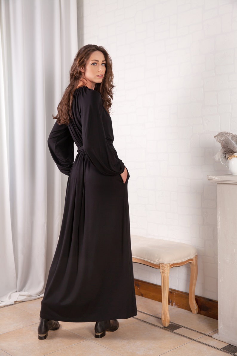 Black Maxi Dress Long Sleeve Black Maxi Dress A Line Black - Etsy
