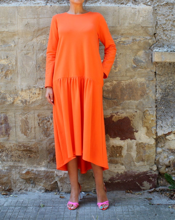 long sleeve orange maxi dress