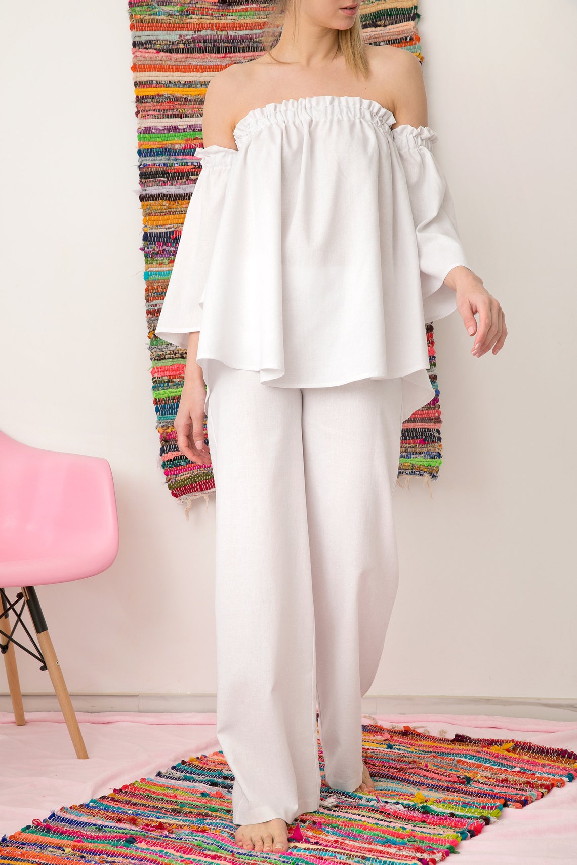 White Linen Top and White Linen Pants White Linen Set Women - Etsy