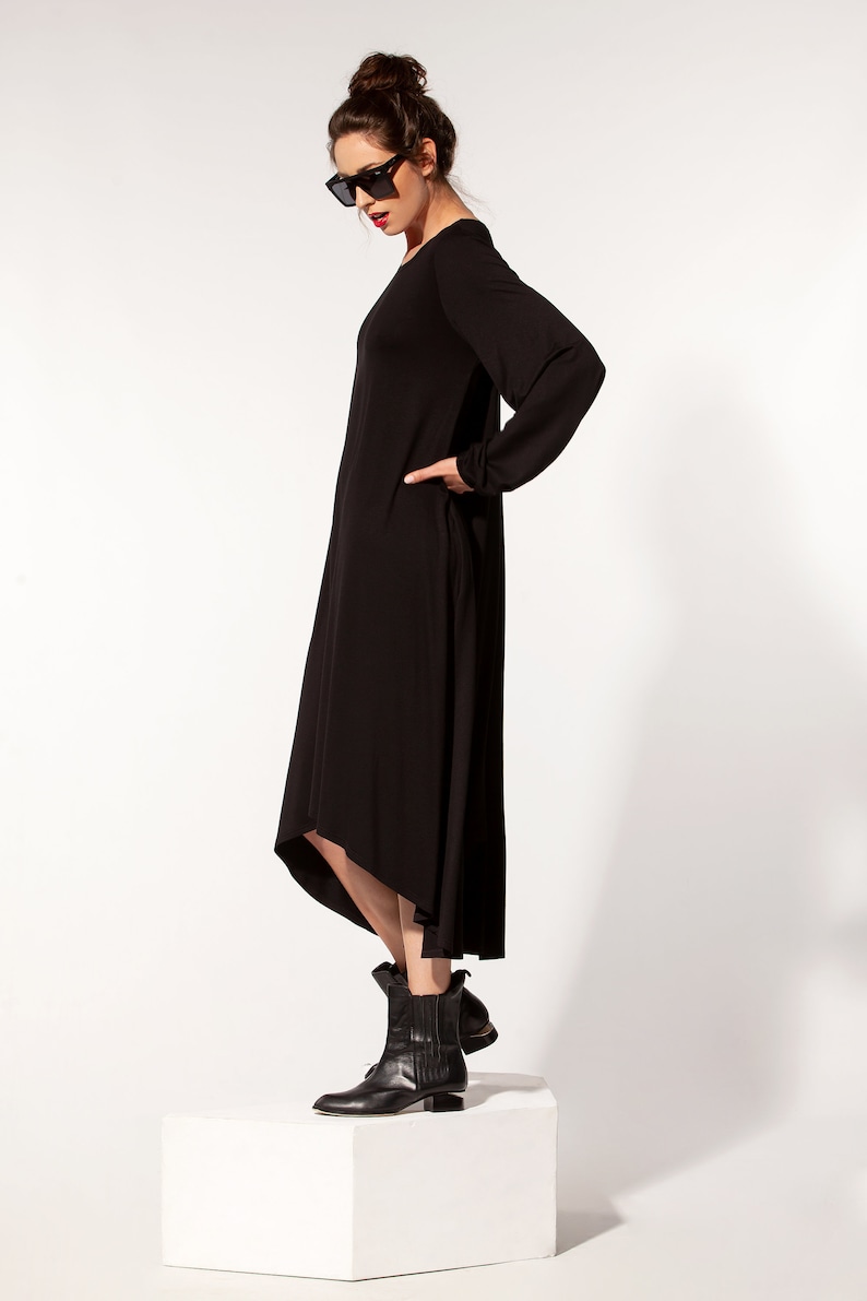Loungewear Women Black Lounge Dress Winter Tunic Dress Long Etsy
