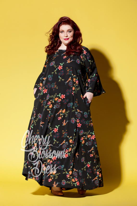 plus size black maxi dress with sleeves