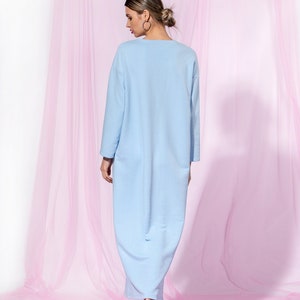 Sky Blue Maxi Dress, Minimalist Dress, Cotton Dress With Long Sleeves, Casual Dress, Loose Fit Dress, Minimalist Clothing, Simple Dress zdjęcie 8