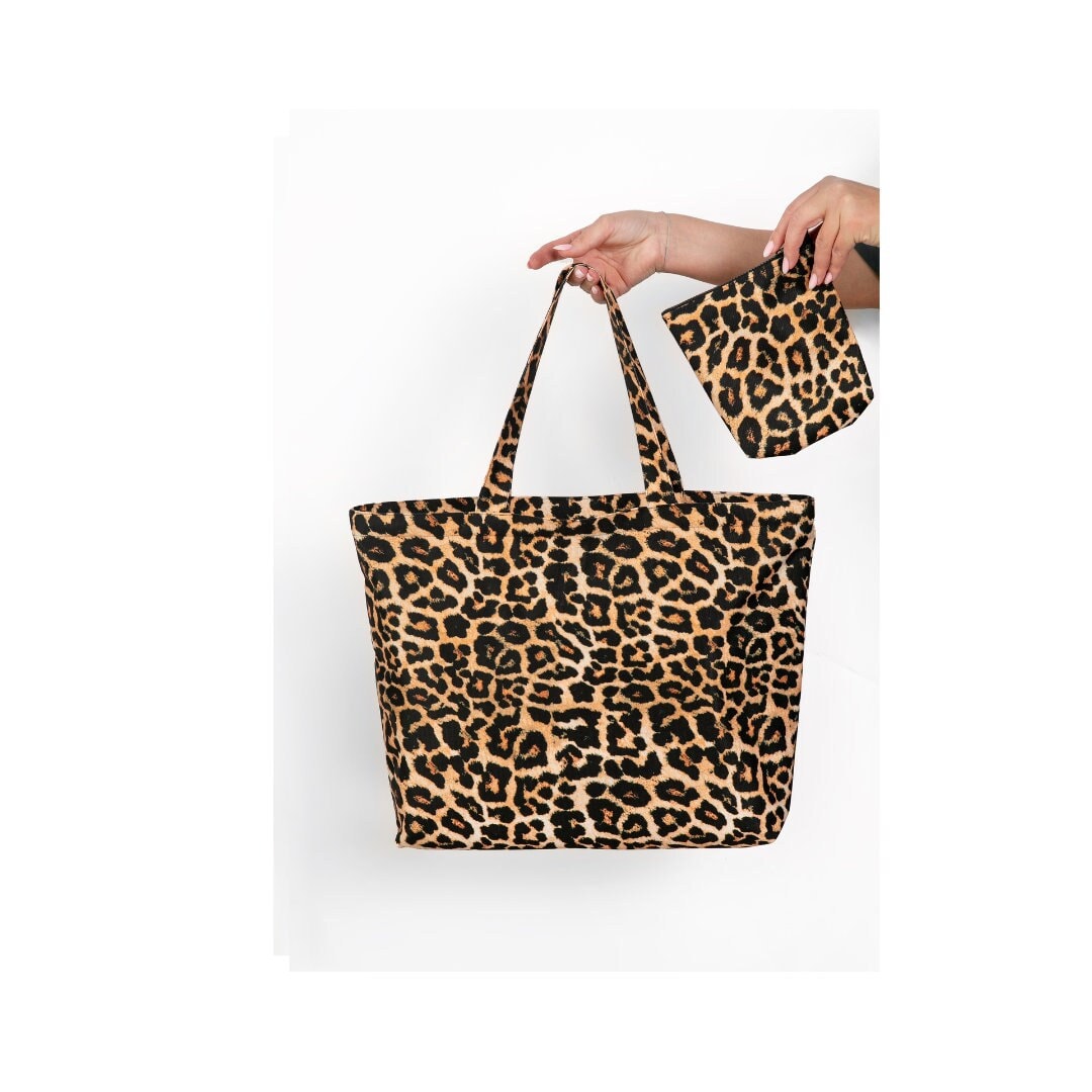 Leopard Canvas Tote Bag With Large Purse, Uv-protected and