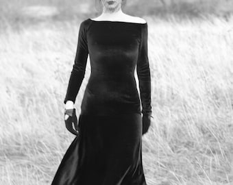 Black Velvet Dress, Gothic Wedding Dress, Formal Dress, Velvet Gown, Maxi Dress, Gothic Clothing, Off Shoulder Dress, Winter Evening Dress