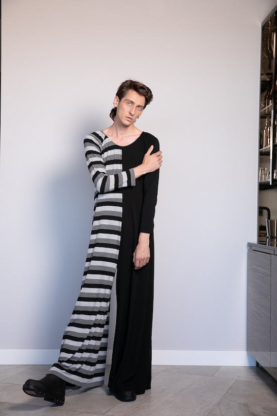 Gender neutral Adult Jumpsuit Wide Leg Eggplant Jumpsuit Color Block Clothing Loose Fit Unisex Overall With Stripes Plus Size Clothing Etsy