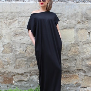 Maxi Dress Cotton, Off Shoulder Cover Up, Plus Size Clothing, Black Maxi Dress Women