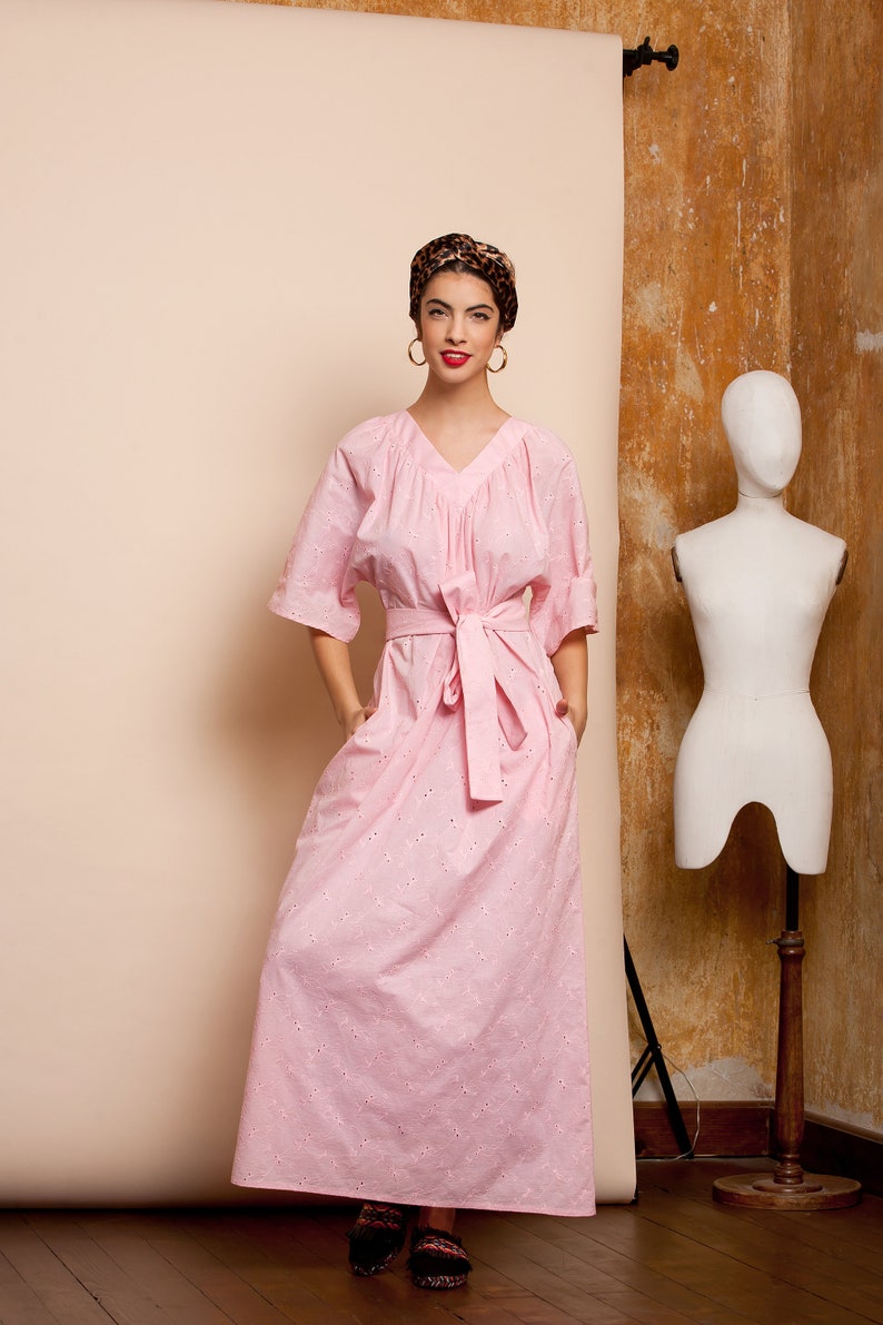 Pink Cotton Maxi Dress Pink Maxi Dress Cotton Belt Dress Etsy
