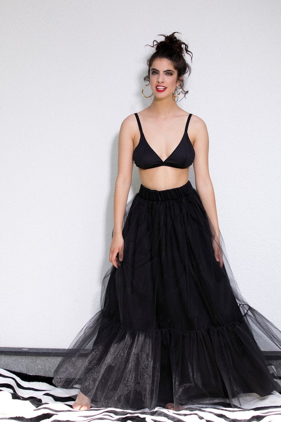 Long black tulle skirt for halloween cheap