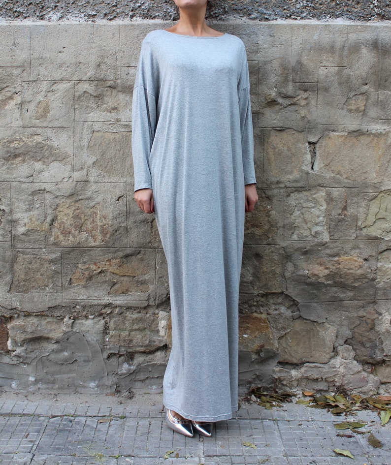 Comfy Loungewear Dress Grey Kaftan Loose Maxi Dress Plus - Etsy