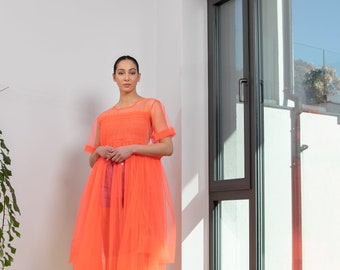 neon sheer dress P&V Sheer Knit Dress - Neon Lime
