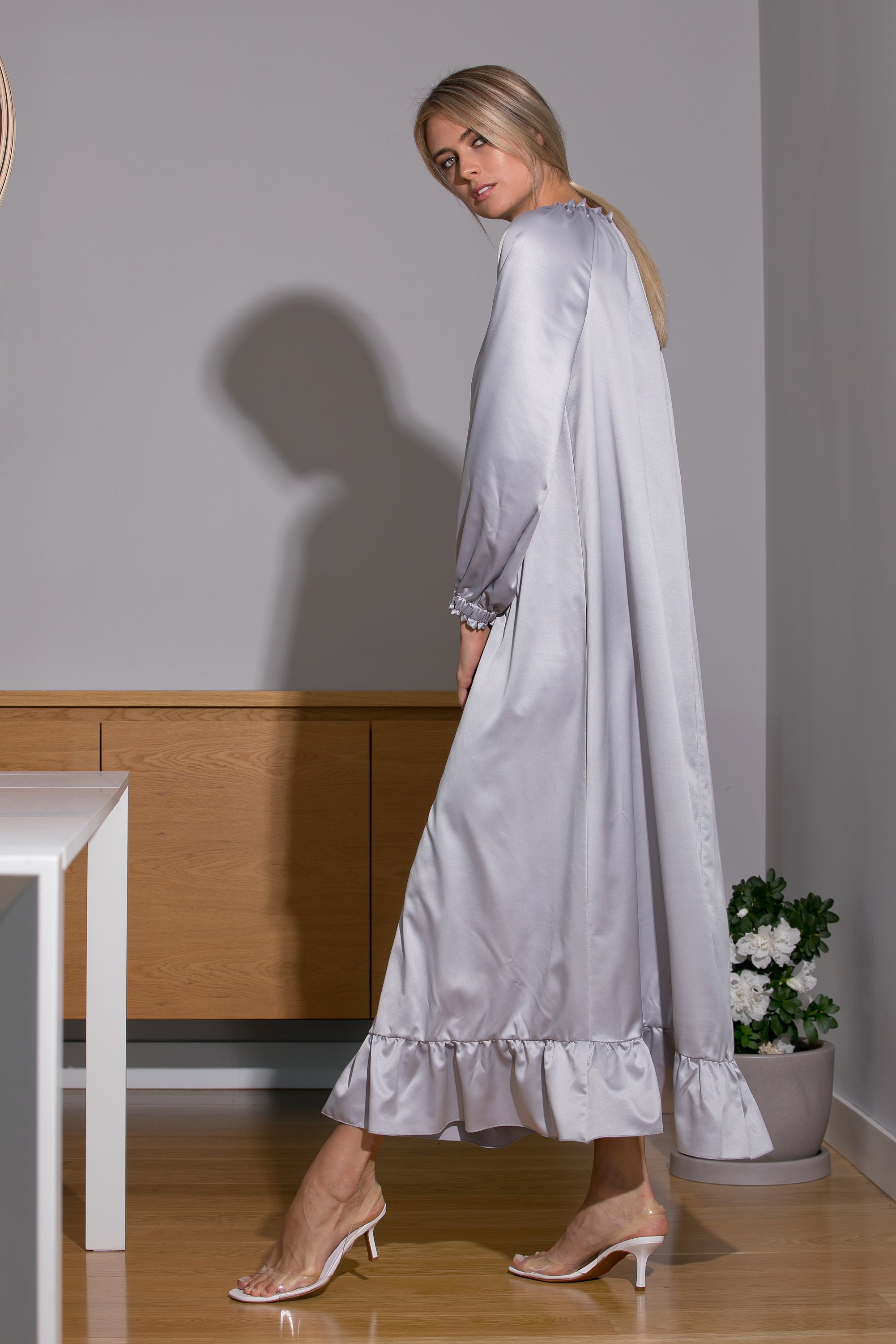 Modest Formal Satin Dress G531 Grey