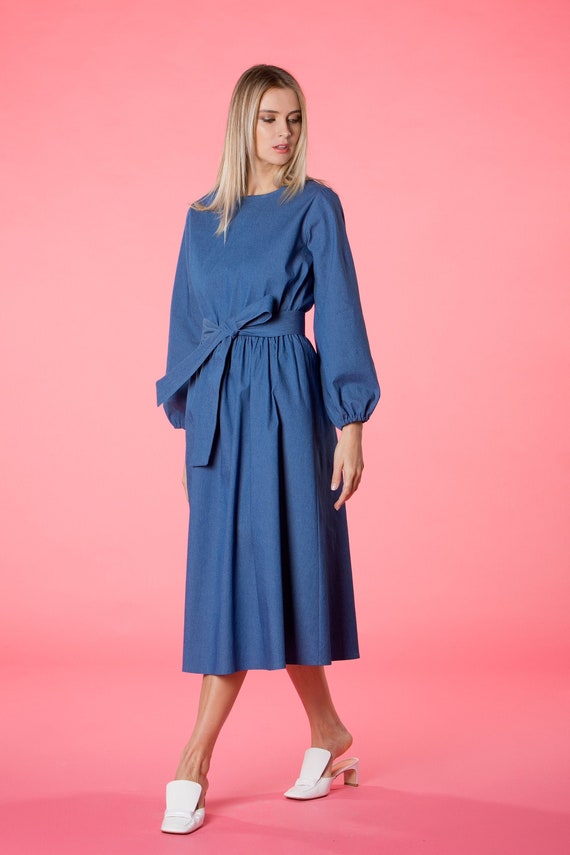 Sale Dress, M Size 8 Dress, Denim Dress, Bishop Sleeve Dress, Prairie Dress,  Swing Dress, Pocket Dress, Midi Dress, Blue Dress - Etsy Finland