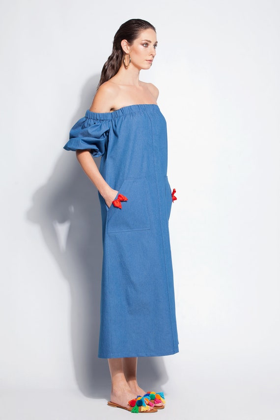Sale Dress, Denim Dress, Puff Sleeves Dress, Dress with pockets, Volume Sleeves Dress, M size 6 Dress, Off the shoulder Dress, Midi Dress Sale Dress, Denim Dress, Puff Sleeves Dress, Dress with pockets, Volume Sleeves Dress, M size 6 Dress, Off the shoulder Dress, Midi Dress