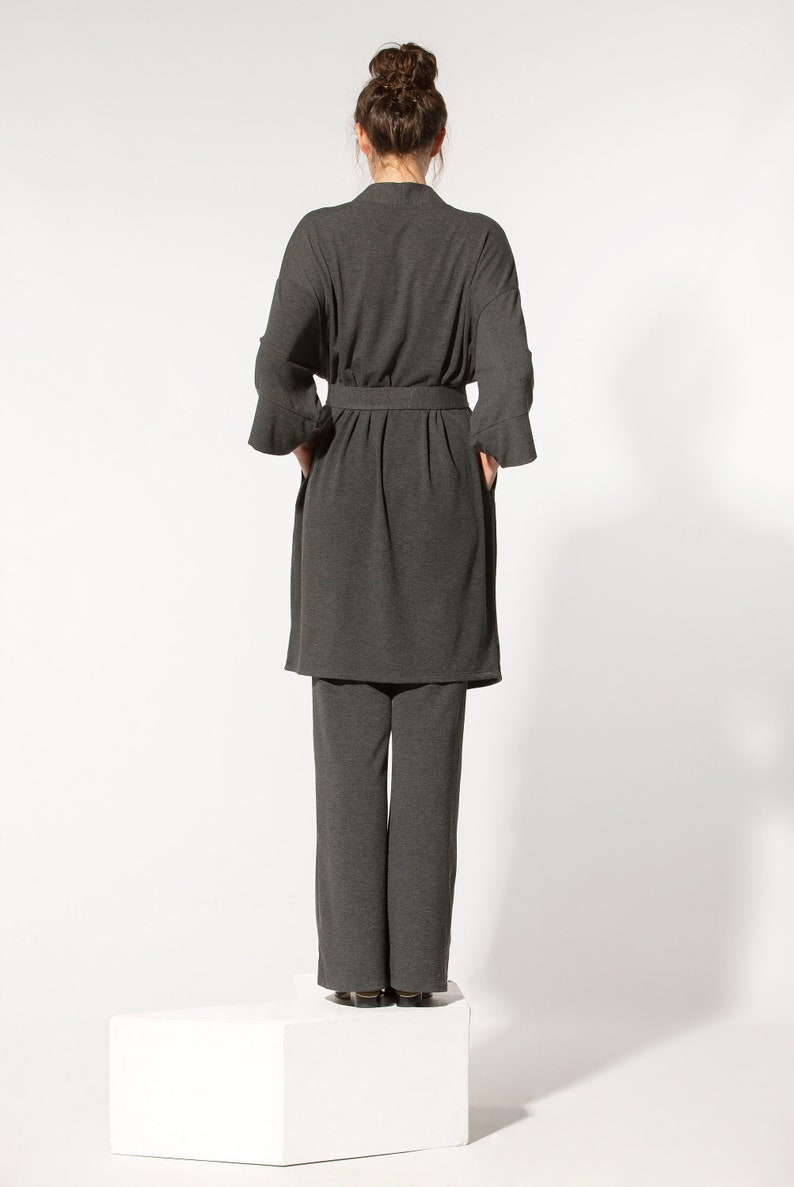 Handmade Viscose Knit Set of Wide Leg Pants and Kimono Robe, Loungewear Two Piece Set, Unisex Clothing image 3