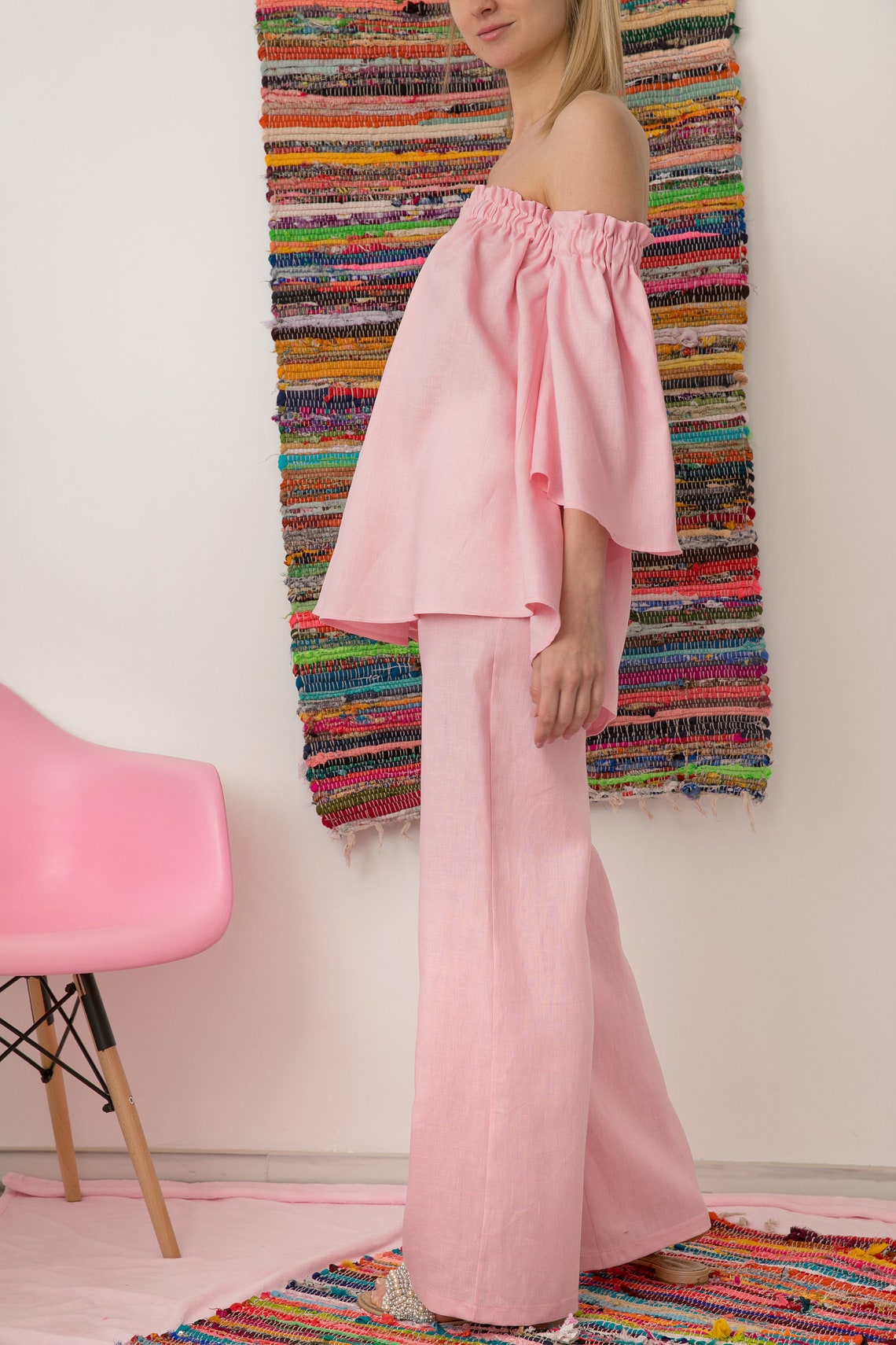 Pink Linen Top and Linen Pants Linen Set Women Linen Etsy