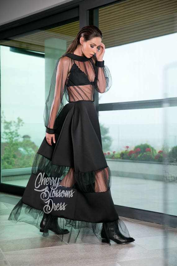 Steampunk Cape XS-XXXXL Extravagant Veil Long Dress Gothic Party Kimono Dress Futuristic Tulle Lace Black Tunic Sheer Hooded Dress