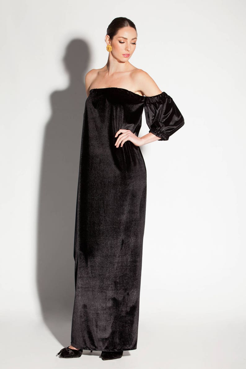 Black Velvet Dress Formal Dress Off Shoulder Dress Maxi Etsy