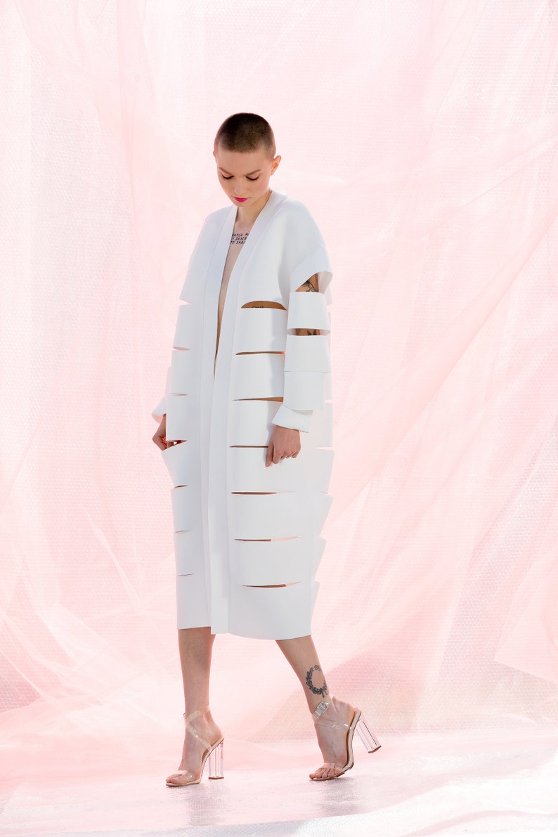 White Futuristic Jacket, Neoprene Cutout Jacket, Avant Garde Coat, Futuristic Clothing, Steampunk Jacket, Grunge Jacket, Loose Jacket image 6