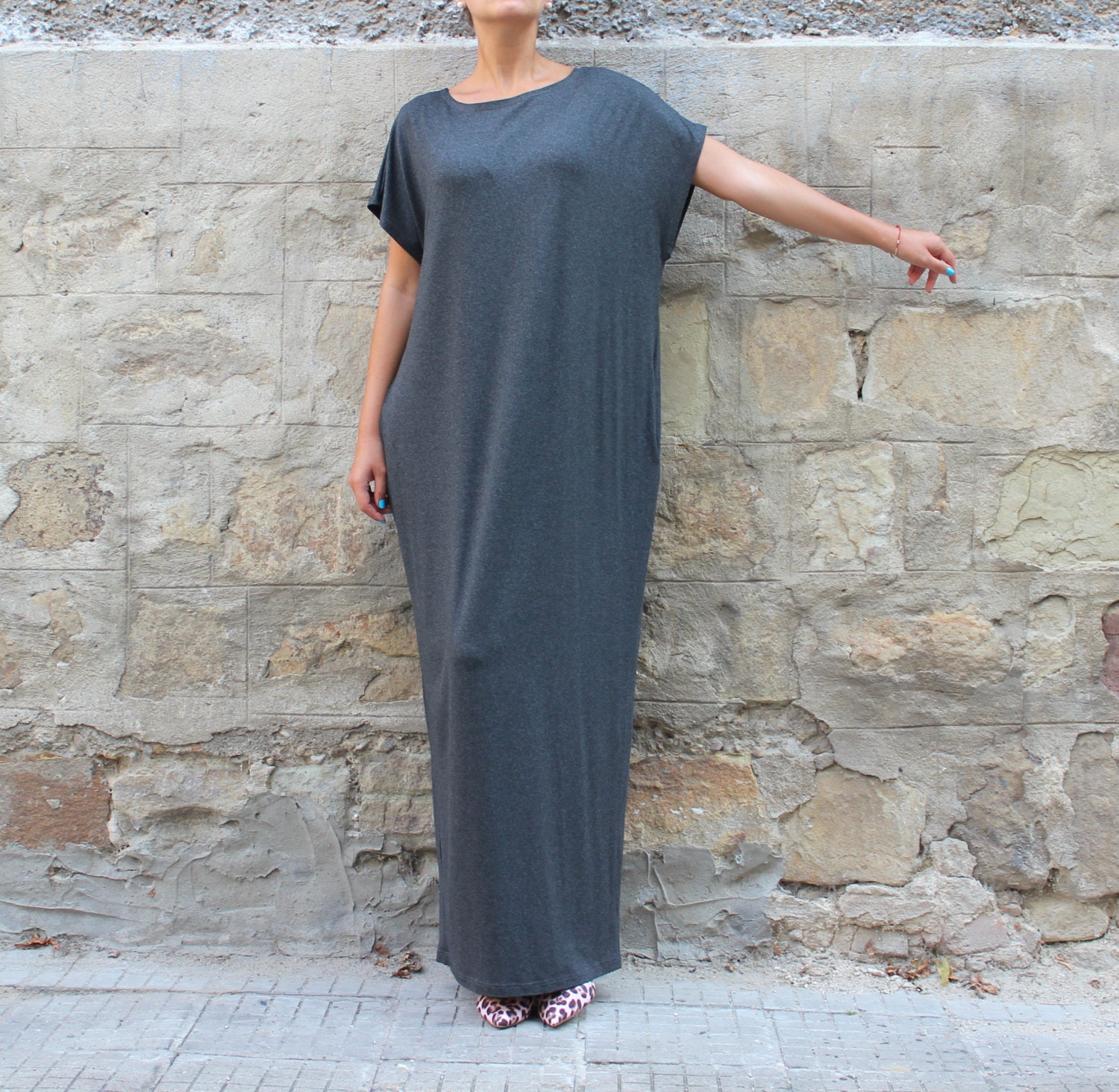 Grey maxi dress Grey dress Kaftan dress Kaftan Plus size