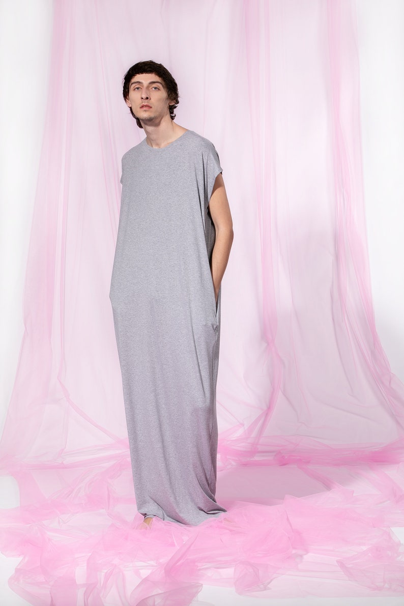 Men Dress Shirt, Grey Kaftan For Men, Long Men's Robe, Unisex Adult Clothing, Men Loungewear, Long Minimalist Dress image 6