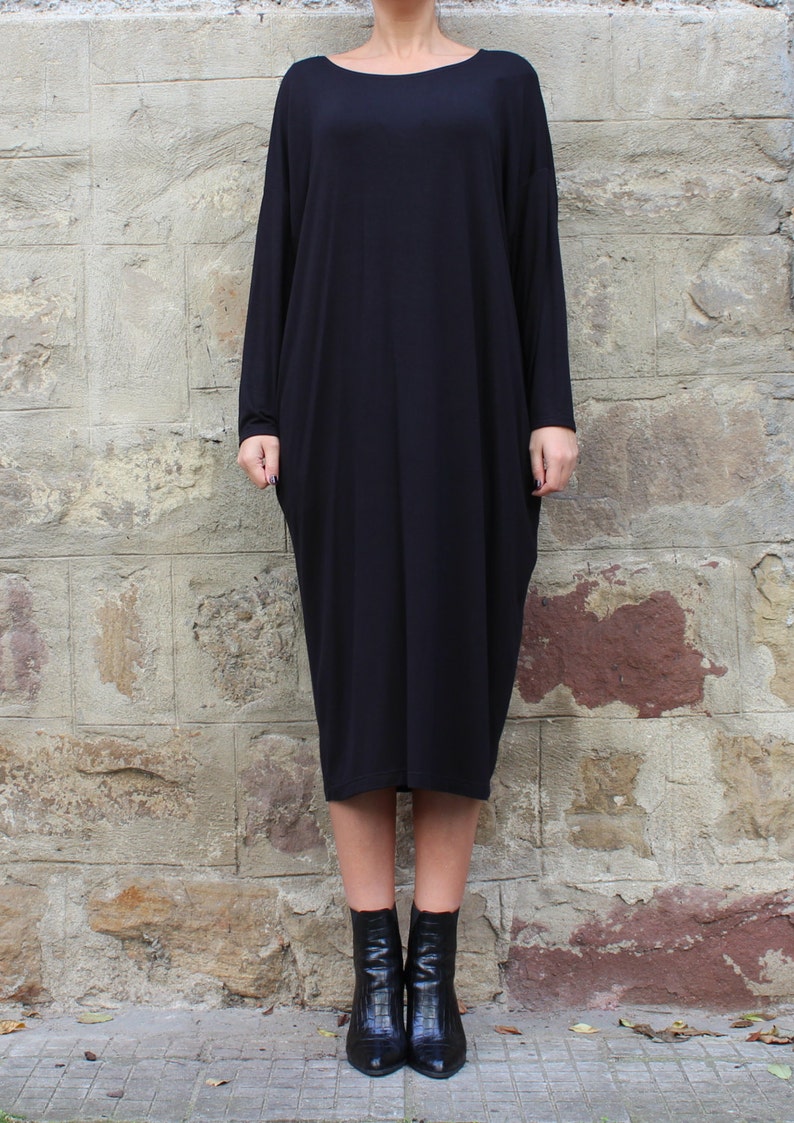 Black Casual Dress, Loungewear for Women, Jumper Dress Black, Minimalist Dress Plus Size, Kaftan Women image 5