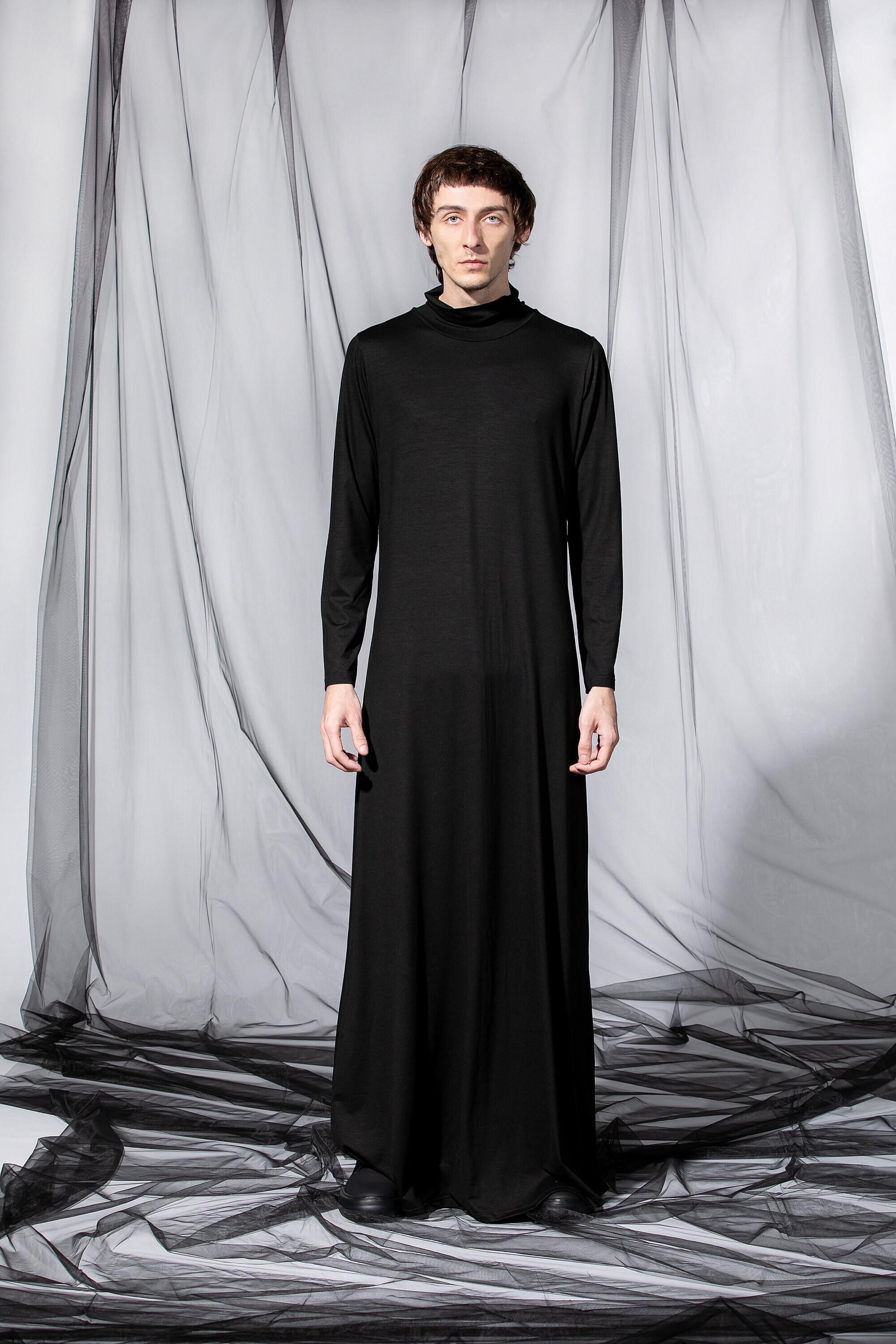 Kaftan Men Robe in Black, Gothic Clothes, Shirt Dress, Lounge and ...