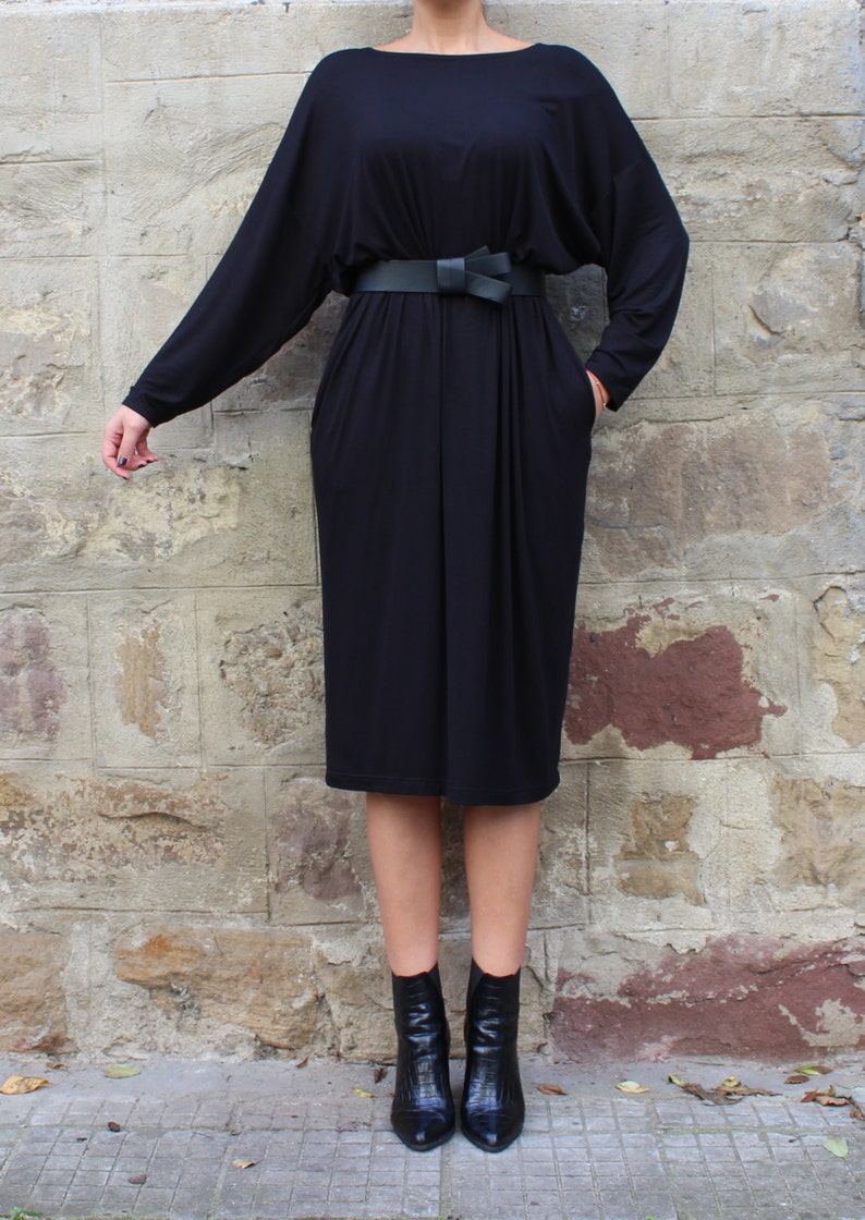 Black Casual Dress, Loungewear for Women, Jumper Dress Black, Minimalist Dress Plus Size, Kaftan Women image 4