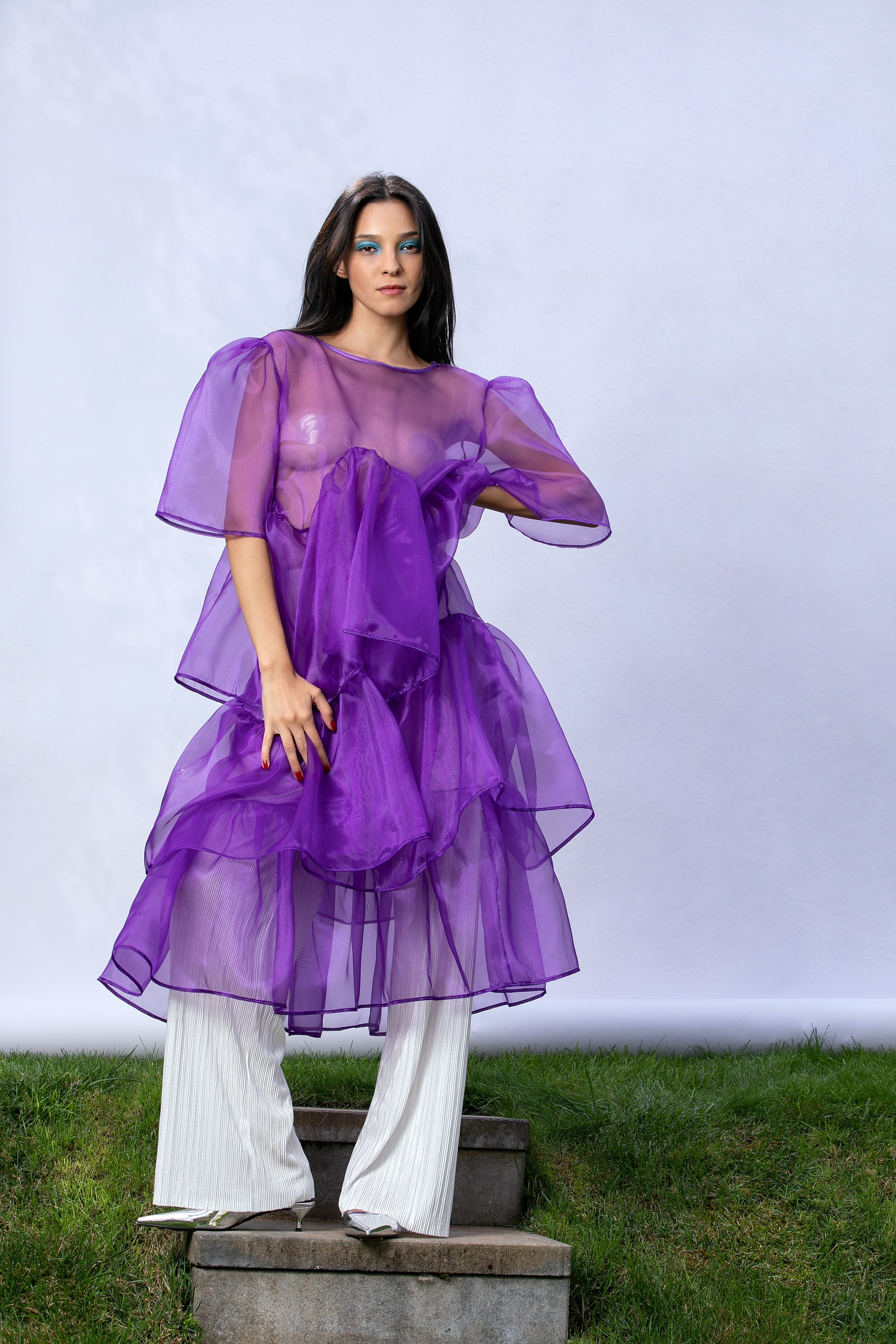 purple silk mini dress Sassy Shortcake Regal Ribbon Bow Dress