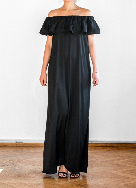 SALE 50 OFF Black Maxi Dress Ruffle Maxi Dress Boho Ruffle Dress Long Loose Maxi Dress Bohemian Maxi Dress Elegant Dress Etsy UK