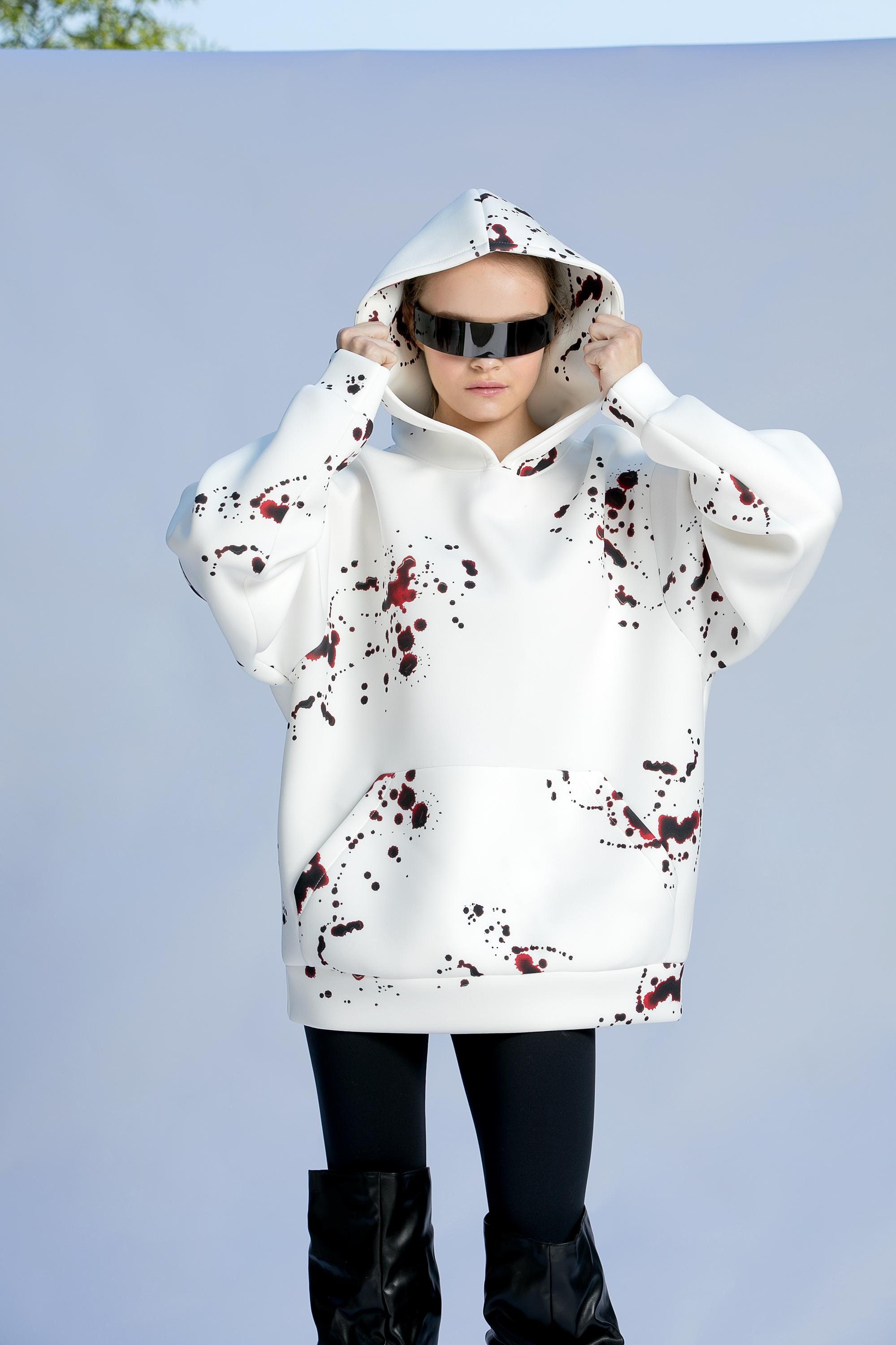 Techwear Oversized Hoodie/Unisex Hoodie, Blood Splatter Halloween Clothing