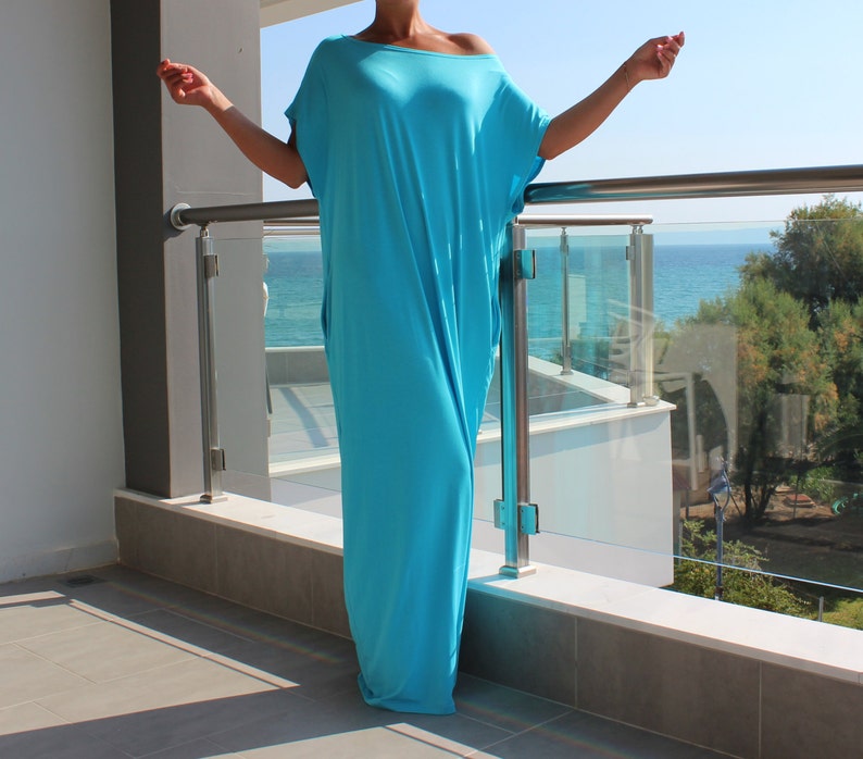 Turquoise Caftan Beach Coverup Dress Loungewear Dress Etsy
