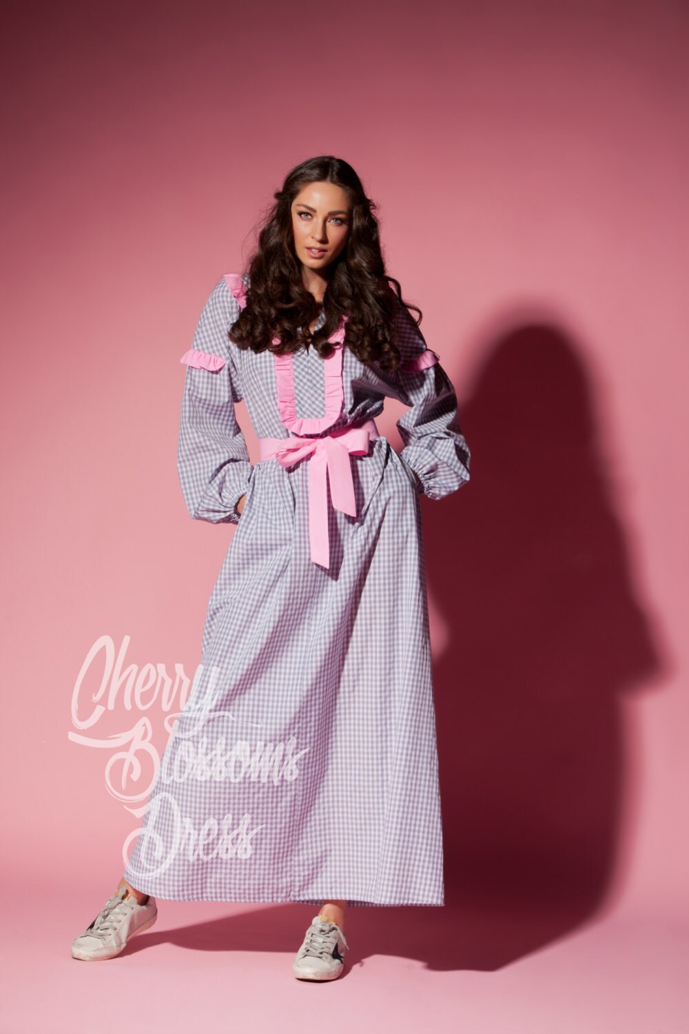 Maxi Dress With Sleeves Gingham Dress Boho Maxi Dress Plus | Etsy