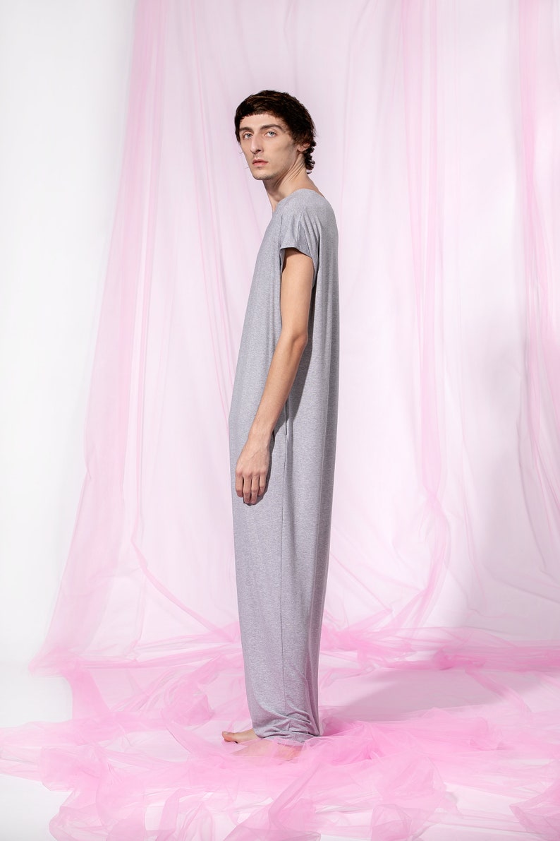 Men Dress Shirt, Grey Kaftan For Men, Long Men's Robe, Unisex Adult Clothing, Men Loungewear, Long Minimalist Dress image 7